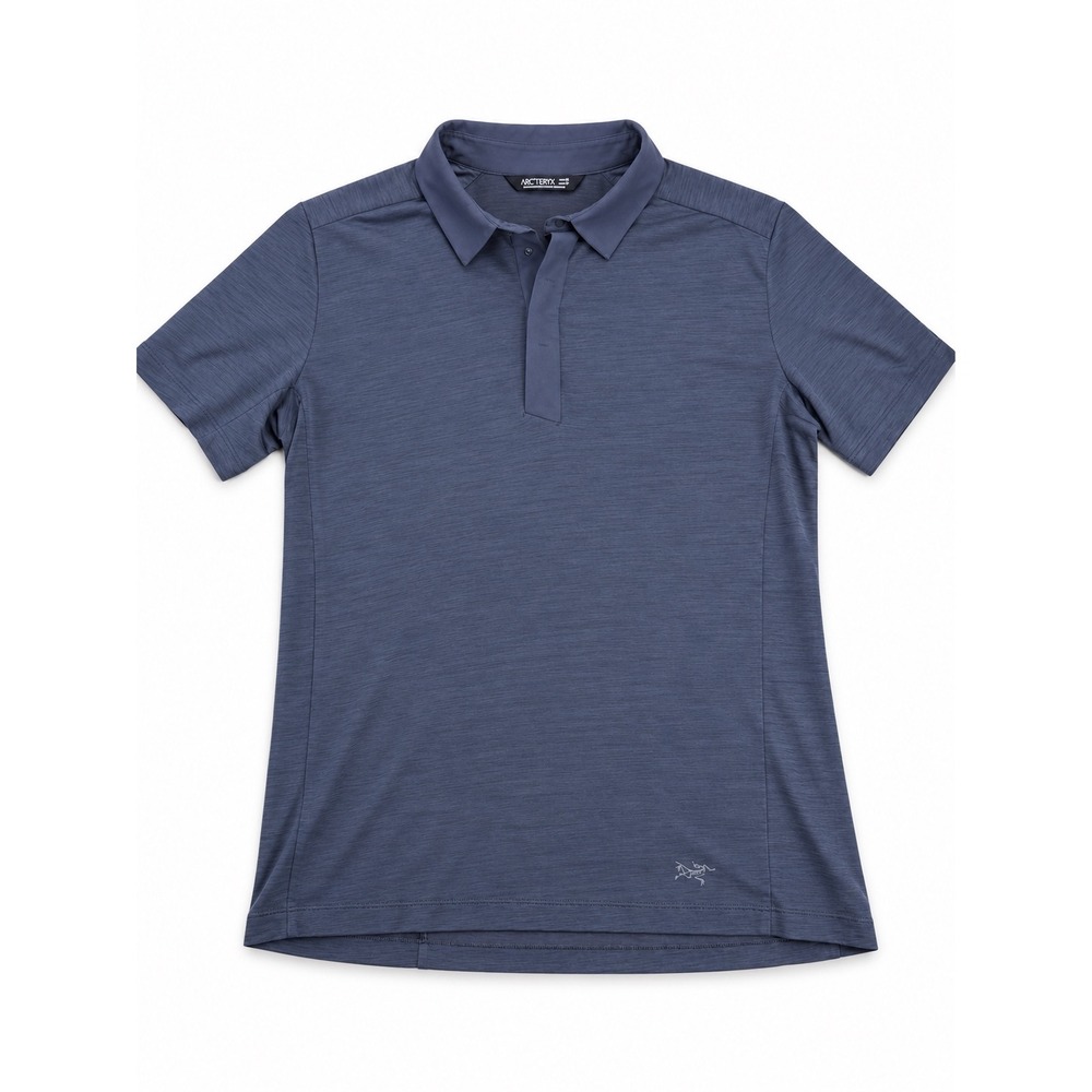 Arcteryx Pelion Polo Shirt Mens Medium Gray Blue Wool Blend Short Sleeve Hiking